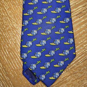 Salvatore Ferragamo BlueGlobe/GreenAirplane/YellowYacht  Tie for the Jet Setter